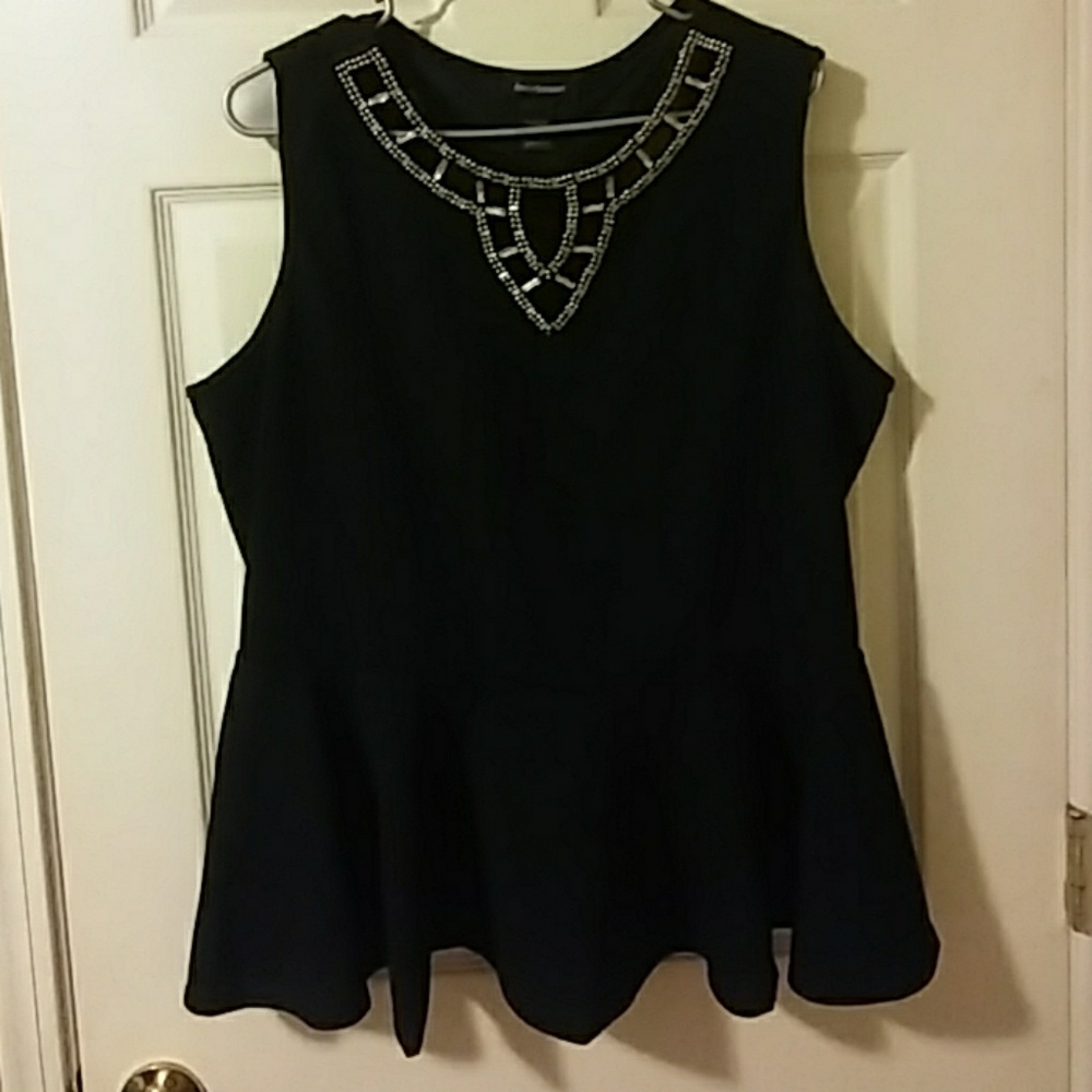 Jeweled neck peplum top - Ashley Stewart